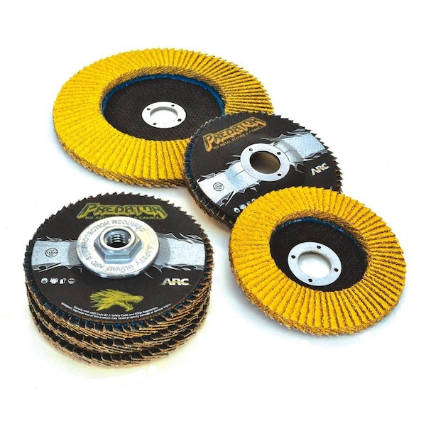 Arc Abrasives PREDATOR - Discos de láminas, Tipo 27, Tamaño= 4.5 pulgadas x 7/8 pulgadas, Grano= 50, RPM= 13,300, Paquete de 10 - 71-10828FF