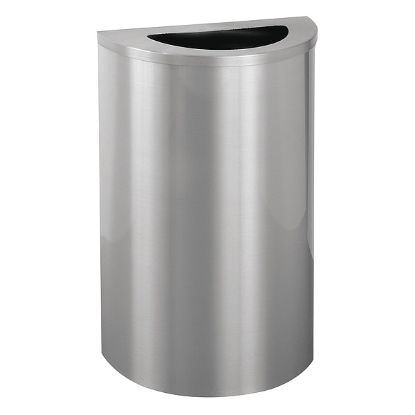Glaro 14 gal Half-Round Trash Can, Satin Aluminum, 18 in Dia, Open Top, Aluminum - 1891-SA-SA-WM189