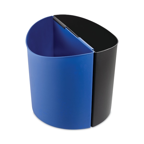 Safco 7 gal Half-Round Cylinder Trash Can, Black; Blue, Open Top, Plastic - 9928BB