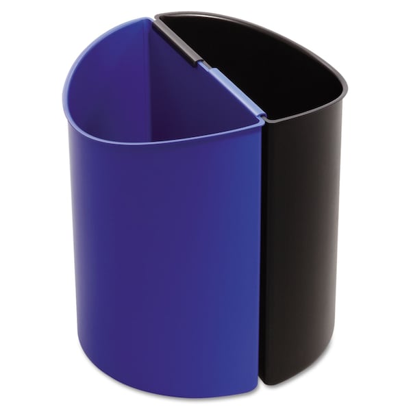Safco 7 gal Half-Round Cylinder Trash Can, Black; Blue, Open Top, Plastic - 9928BB