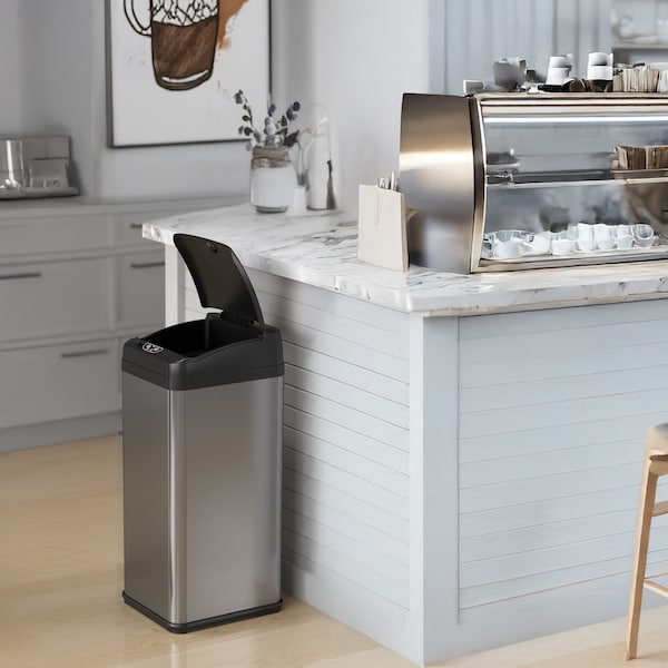 Hls Commercial 13 gal Rectangular Trash Can, Silver, Stainless Steel - HLS13MX