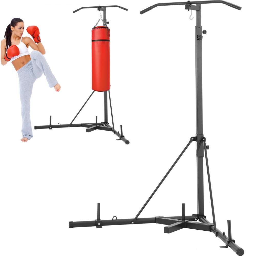 VEVOR 2 in 1 Punching Bag Stand, Steel Heavy Duty Workout Equipment, Adjustable Height Boxing Punching Bag Stand with Pull Up Bar, Freestanding Sandbag Rack, Holds Up to 400 lbs, for Home Gym Fitness - SDJYTXSJ4654R7T35V0
