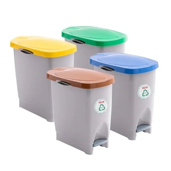 Araven Polypropylene Trash Bin with Pedal, 5.8 Gal, Green, 4PK - 47400