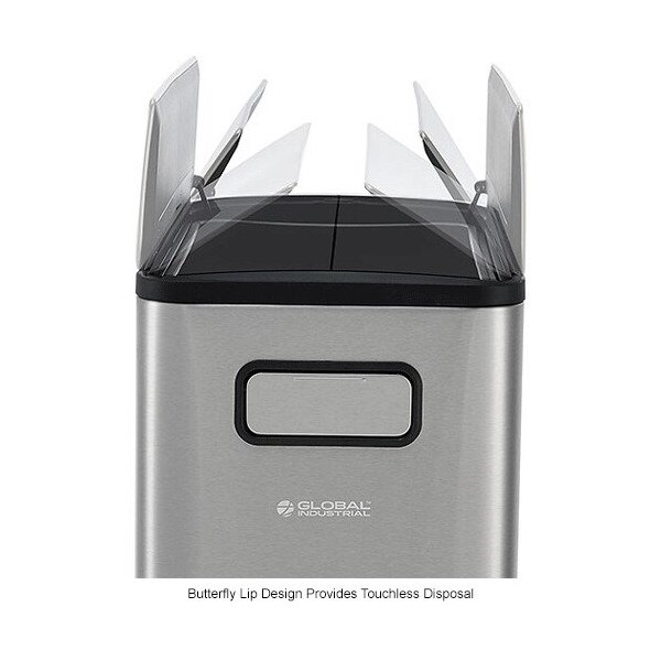 Global Industrial Rectangle Hands Free Trash Can, Silver, Stainless Steel - 641593SS
