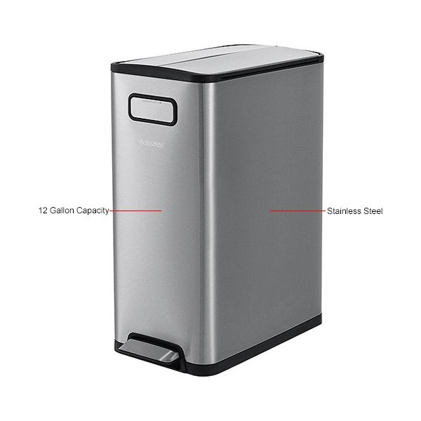 Global Industrial Rectangle Hands Free Trash Can, Silver, Stainless Steel - 641593SS