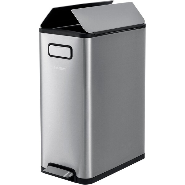 Global Industrial Rectangle Hands Free Trash Can, Silver, Stainless Steel - 641593SS