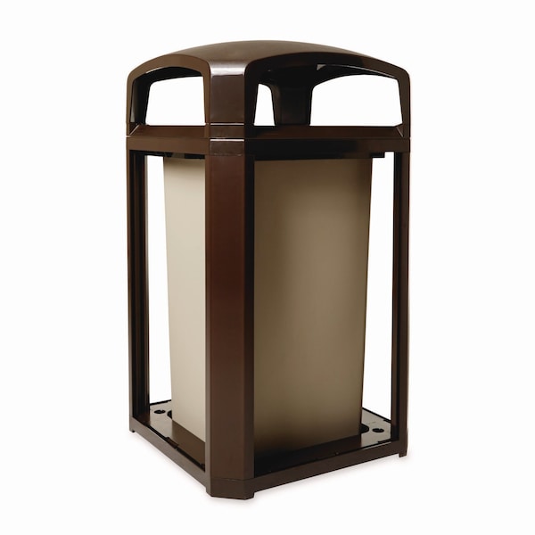 Rubbermaid Commercial 50 gal Square Waste Receptacles, Sable, Open Side, Plastic - FG397500SBLE