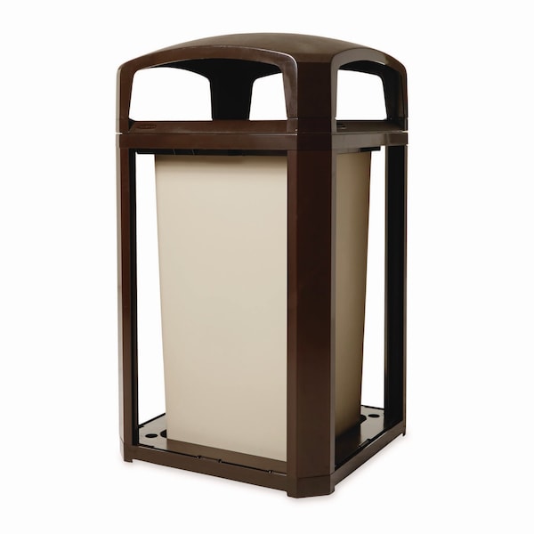 Rubbermaid Commercial 50 gal Square Waste Receptacles, Sable, Open Side, Plastic - FG397500SBLE