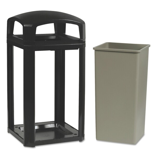 Rubbermaid Commercial 50 gal Square Waste Receptacles, Sable, Open Side, Plastic - FG397500SBLE