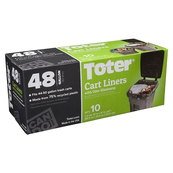 Toter GB048R8000 Trash Cart Liner, 48 gal Capacity, Plastic, Black - GB048-R1000