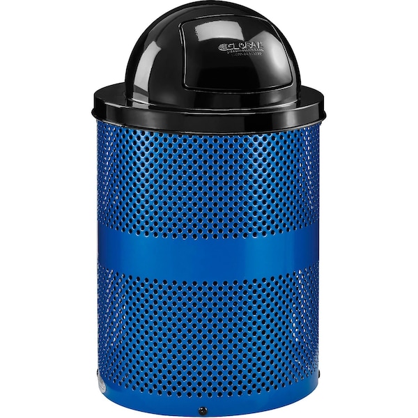 Global Industrial Outdoor Perforated Steel Trash Can With Dome Lid, 36 Gallon, Blue - 261949BL