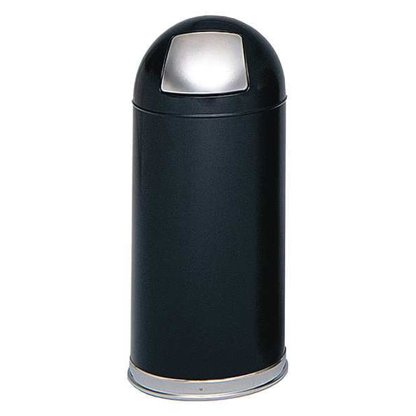 Safco 15 gal Round Trash Can, Black, 15" Dia, Swing, Stainless Steel, Galvanized Steel - 9636BL