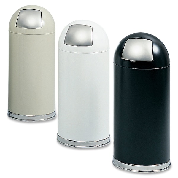 Safco 15 gal Round Trash Can, Black, 15" Dia, Swing, Stainless Steel, Galvanized Steel - 9636BL