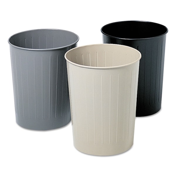 Safco 235 qt Round Trash Can, Black, Open Top, Steel - 9604BL