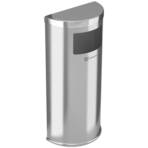 Hls Commercial 9 gal Half-Round Trash Can, Silver, Stainless Steel - HLSC01G09A