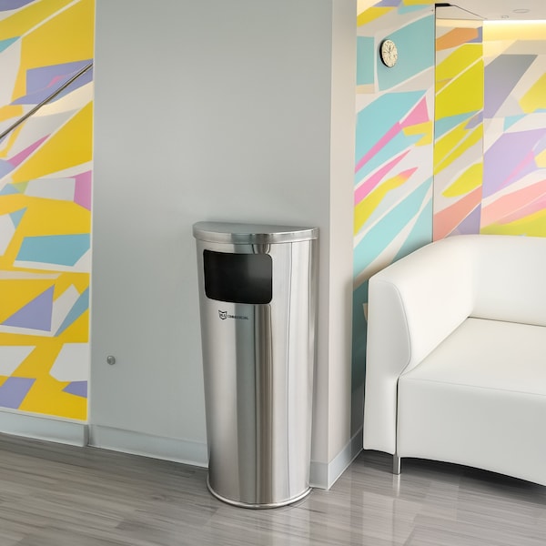 Hls Commercial 9 gal Half-Round Trash Can, Silver, Stainless Steel - HLSC01G09A