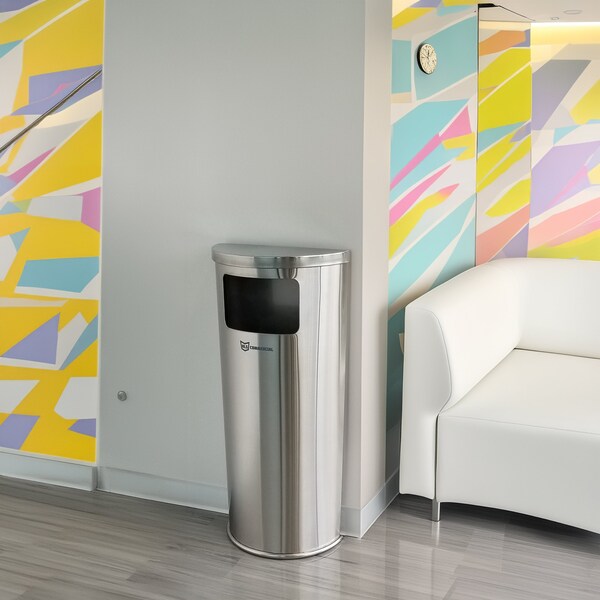 Hls Commercial 9 gal Half-Round Trash Can, Silver, Stainless Steel - HLSC01G09A