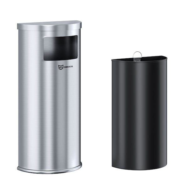 Hls Commercial 9 gal Half-Round Trash Can, Silver, Stainless Steel - HLSC01G09A