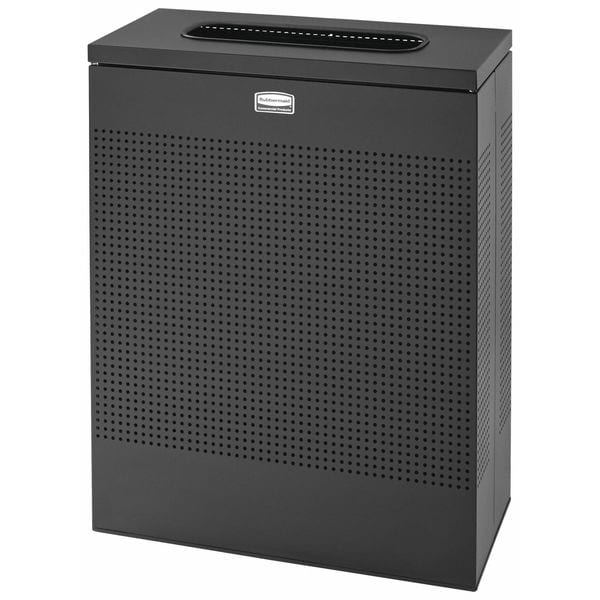 Rubbermaid Commercial 22-1/2 gal Rectangular Trash Can, Textured Black, 12 in Dia, Open Top, Steel - FGSR18EPLTBK