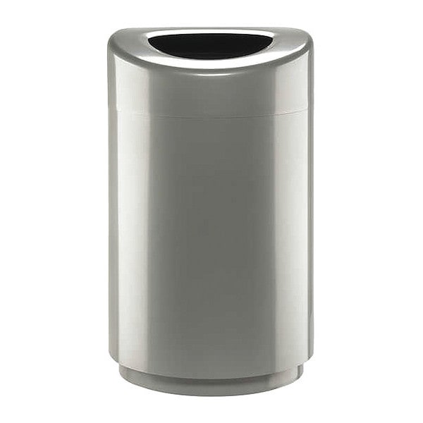 Safco 30 gal Round Trash Can, Silver/Black, White, Steel, Rigid Plastic - 9920SL