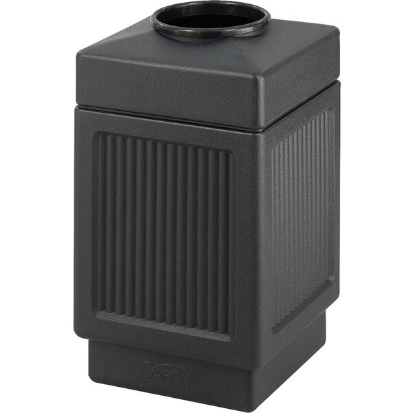 Safco 38 gal Indoor/Outdoor Waste Receptacle, Black, Polyethylene - SAF9475BL