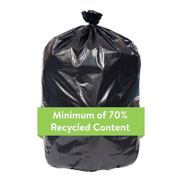 Zoro Recycled Trash Bags: 55 gal Capacity, 41 in x 54 in, 1.5 mil Thick, Black, 100 PK - 396GJ3