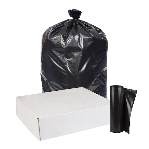 Zoro Recycled Trash Bags: 60 gal Capacity, 38 in x 58 in, 2 mil Thick, Black, 50 PK - 396GK9