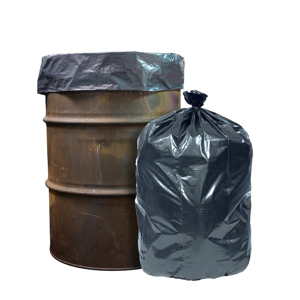 Zoro Recycled Trash Bags: 60 gal Capacity, 38 in x 58 in, 2 mil Thick, Black, 50 PK - 396GK9