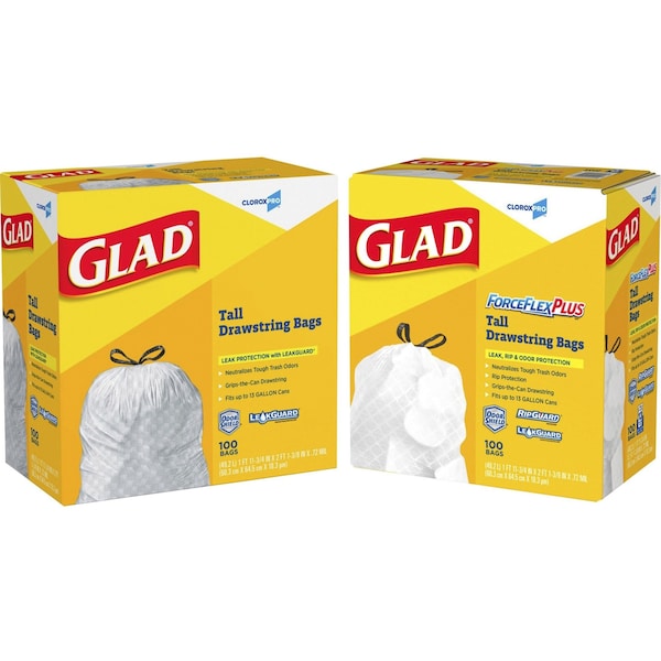 Glad 13 gal Trash Bags, 24 in x 27 1/2 in, Extra Heavy-Duty, 0.78 mil, White - 78526