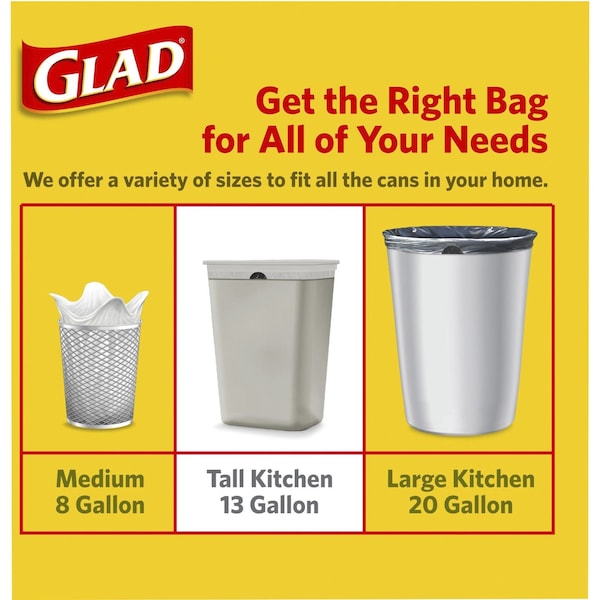 Glad 13 gal Trash Bags, 24 in x 27 1/2 in, Extra Heavy-Duty, 0.78 mil, White - 78526