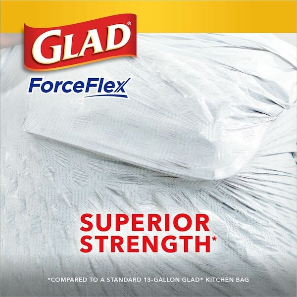 Glad 13 gal Trash Bags, 24 in x 27 1/2 in, Extra Heavy-Duty, 0.78 mil, White - 78526