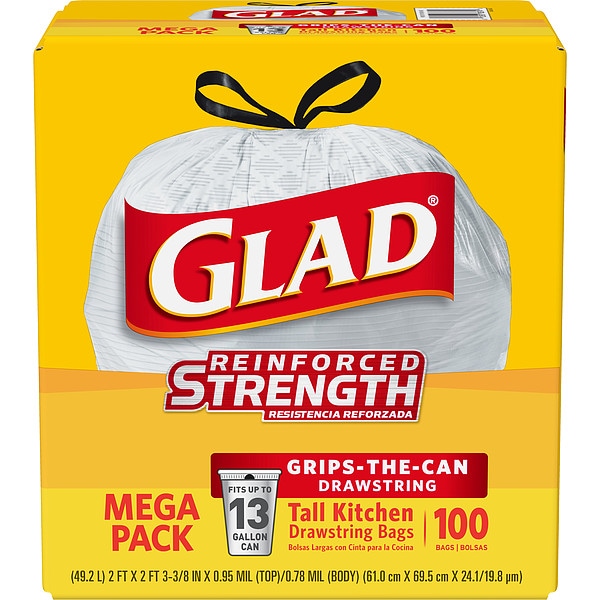 Glad 13 gal Trash Bags, 24 in x 27 1/2 in, Extra Heavy-Duty, 0.78 mil, White - 78526