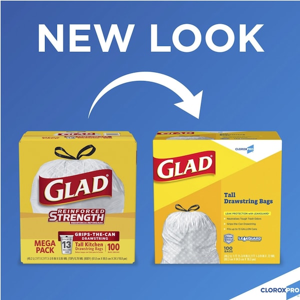 Glad 13 gal Trash Bags, 24 in x 27 1/2 in, Extra Heavy-Duty, 0.78 mil, White - 78526