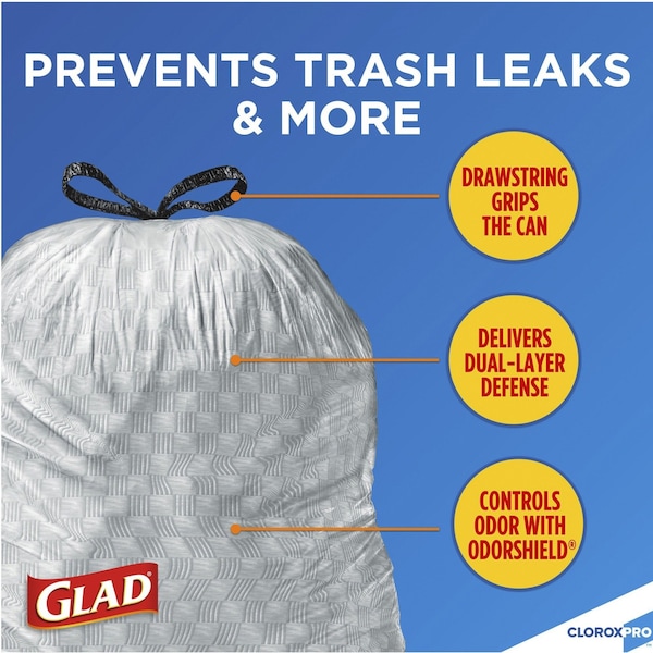 Glad 13 gal Trash Bags, 24 in x 27 1/2 in, Extra Heavy-Duty, 0.78 mil, White - 78526