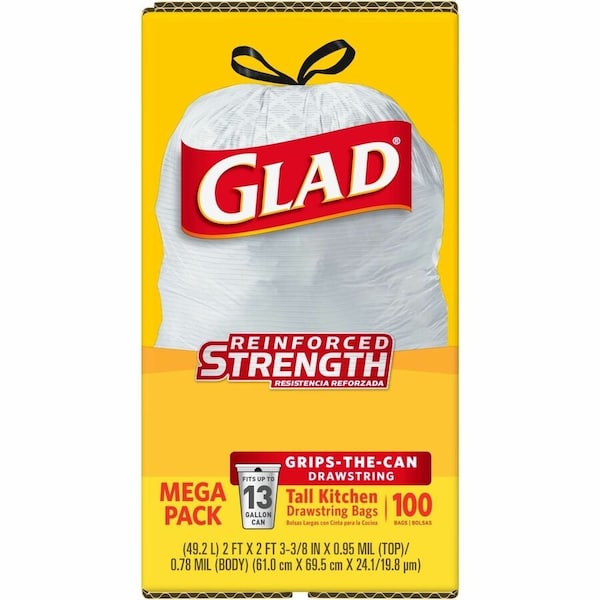 Glad 13 gal Trash Bags, 24 in x 27 1/2 in, Extra Heavy-Duty, 0.78 mil, White - 78526