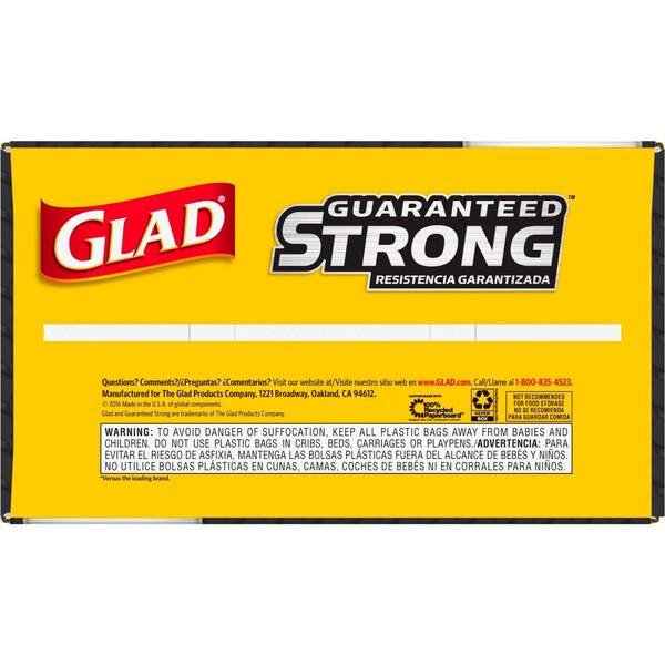 Glad 30 gal Trash Bags, 30 in x 33 in, Extra Heavy-Duty, 1.05 mil, Black - 78952