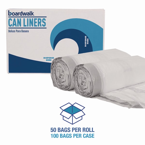 Boardwalk 13 gal Trash Bags, 24.5 in x 27.4 in, Regular-Duty, .8 M, White - BWK1DK100