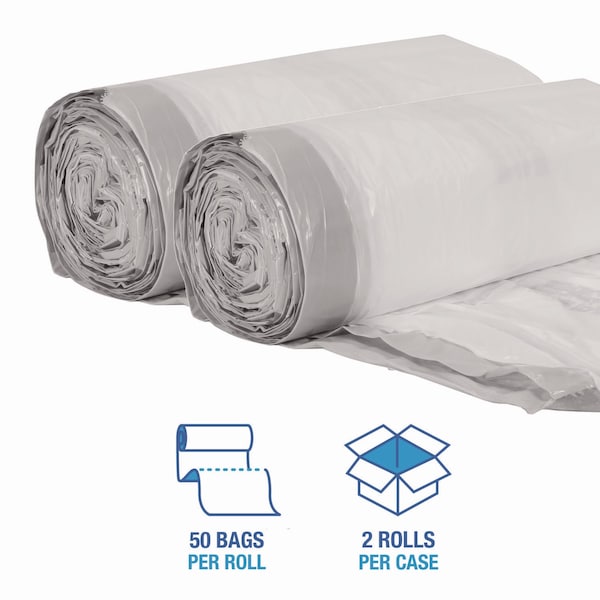 Boardwalk 13 gal Trash Bags, 24.5 in x 27.4 in, Regular-Duty, .8 M, White - BWK1DK100