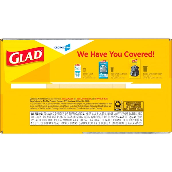 Glad 13 gal Trash Bags, 24 in x 25 in, Extra Heavy-Duty, 0.82 mil, White - 70427