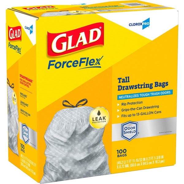 Glad 13 gal Trash Bags, 24 in x 25 in, Extra Heavy-Duty, 0.82 mil, White - 70427