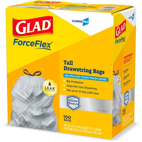 Glad 13 gal Trash Bags, 24 in x 25 in, Extra Heavy-Duty, 0.82 mil, White - 70427