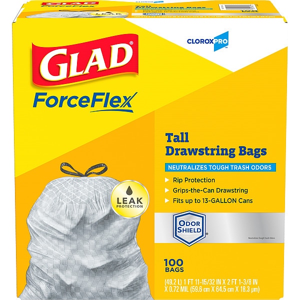 Glad 13 gal Trash Bags, 24 in x 25 in, Extra Heavy-Duty, 0.82 mil, White - 70427