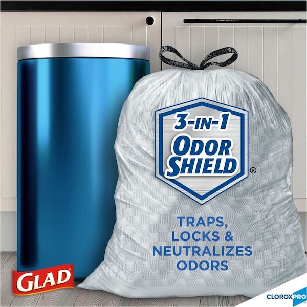 Glad 13 gal Trash Bags, 24 in x 25 in, Extra Heavy-Duty, 0.82 mil, White - 70427