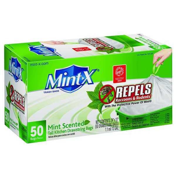 Mint-X 13 gal Rodent-Repellent Trash Bags, 25 in x 25 in, 0.90 mil, White - MX2425W40F