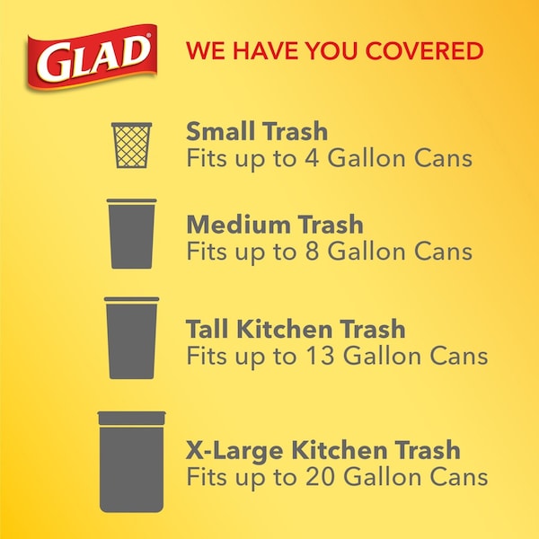 Glad 13 gal Trash Bags, 24 in x 27 in, 0.72 mil, White - 78902