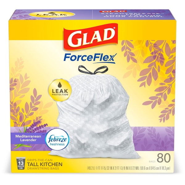 Glad 13 gal Trash Bags, 24 in x 27 in, 0.72 mil, White - 78902