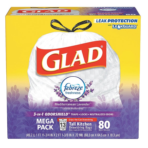 Glad 13 gal Trash Bags, 24 in x 27 in, 0.72 mil, White - 78902