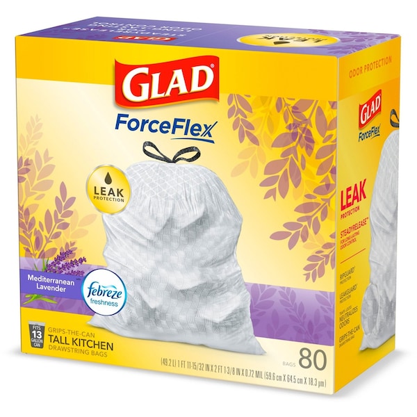 Glad 13 gal Trash Bags, 24 in x 27 in, 0.72 mil, White - 78902