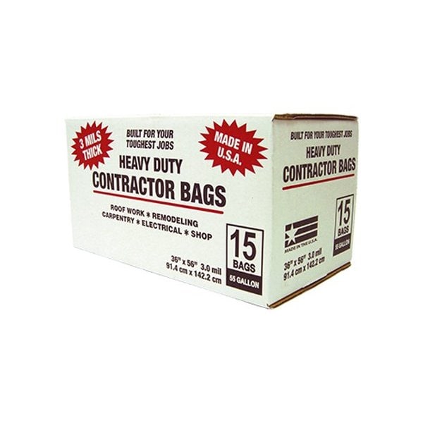 The Brush Man Contractor Trash Bags, 55-Gallon, 3-Mil, 15PK - TRASHBAG55-15PL
