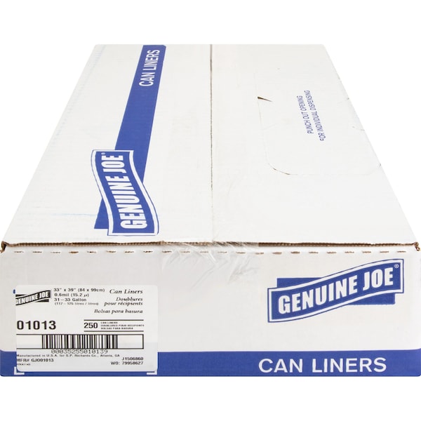 Genuine Joe 33 Gal. Clear Trash Can Liners, 250PK - GJO01013